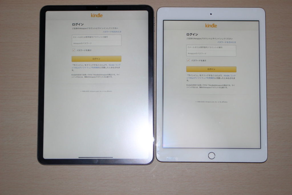 iPad Pro (2020)と第5世代iPadの画面