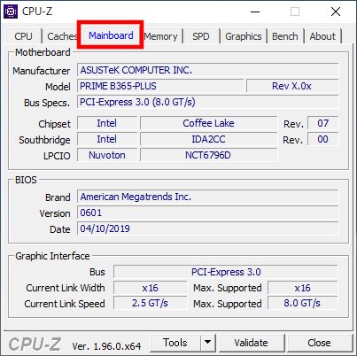 「CPU-Z」でのマザーボード