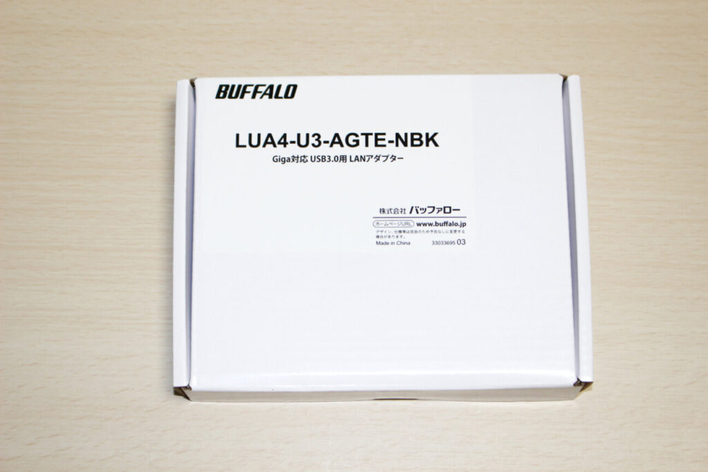 BUFFALO製有線LANアダプタ「LUA4-U3-AGTE-NBK」の箱