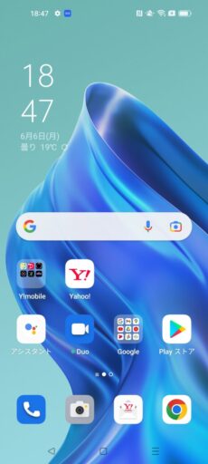「OPPO Reno5 A」(Android 12)のホーム画面