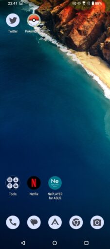 「ROG Phone 5」(Android 13)のホーム画面(テーマアイコン・オン)